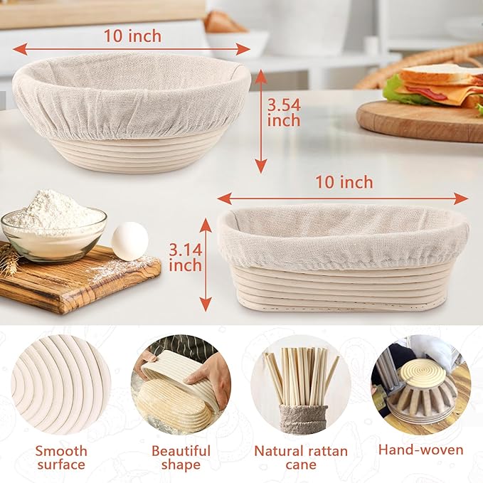 Sourdough Bread Baking Supplies, Sourdough Starter Kit for Bread Making Includes 10" Round & Oval