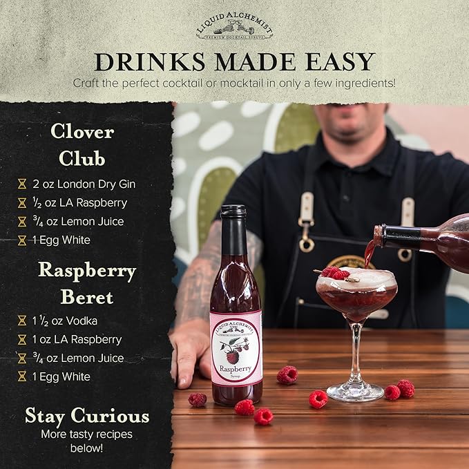 Liquid Alchemist Raspberry Syrup for Drinks - Real Ingredients Make the Perfect Summer Cocktail or