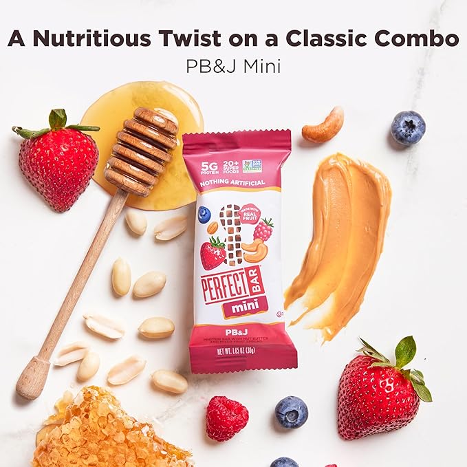 Perfect Bar Mini, PB&J Protein Bar, Protein Snack, Snack Bar, Gluten Free, Soy Free, Non GMO, No