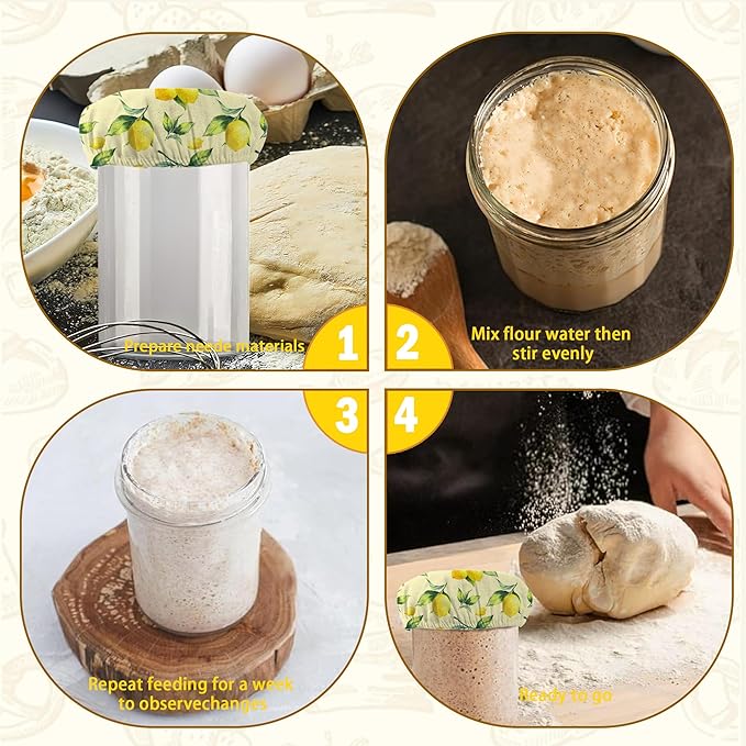 Cloth Covers for Sourdough Starter Jars, Groovy Yellow Lemon Heat Preservation to Increase