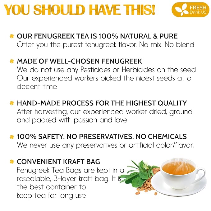 FreshDrinkUS, Premium 55 Fenugreek Tea Bags, 100% Natural & Pure from Fenugreek. Fenugreek Herbal