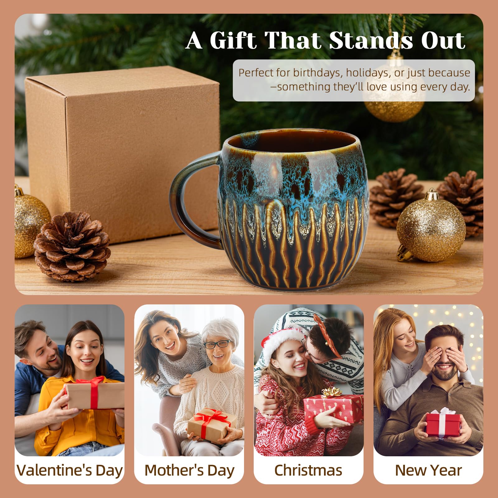 20oz Large Ceramic Coffee Mugs Unique Big Pottery Coffee Mug Microwave Safe Cool Stoneware Cups for