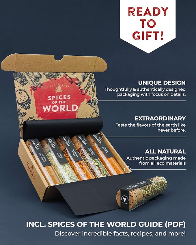 TIMBER TASTE® World Spice Gift Set - Collection of Gourmet International Spice Blends - World