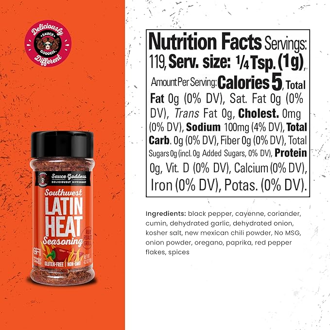 Sauce Goddess - Southwest Latin Heat Shaker - Mexican Rub, Taco seasoning with Cumin, Oregano