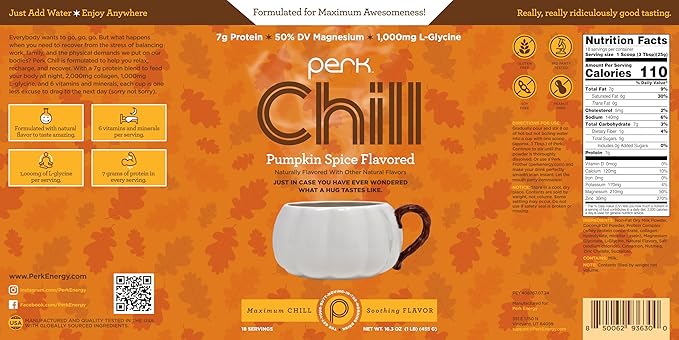 Perk Chill Pumpkin Spice Flavored Drink Mix (18 Servings) - Soothing Flavor