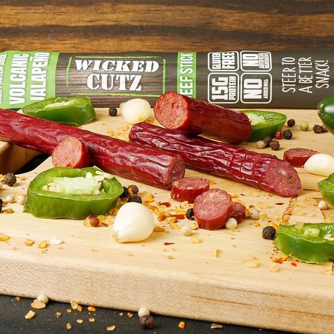 Wicked Cutz Volcanic Jalapeno Spicy Beef Sticks, Tender, Flavorful, Extra Large, Hot Beef Jerky