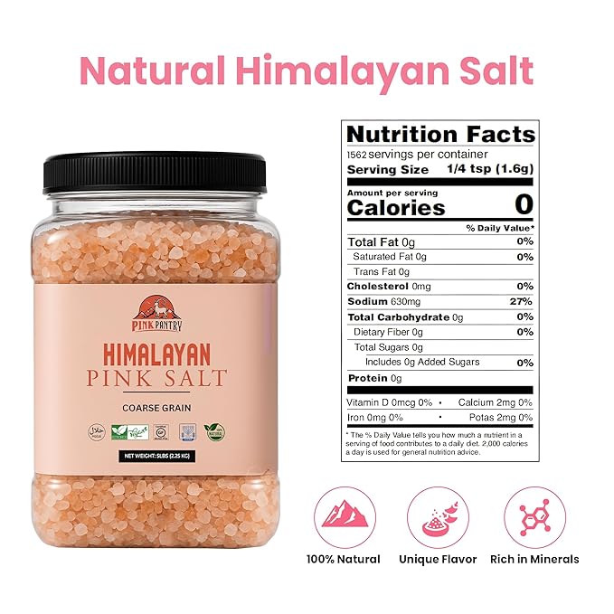 Pink Pantry Himalayan Pink Salt, 100% Pure Himalayan Salt, Non-GMO, Kosher Certified, No Additives