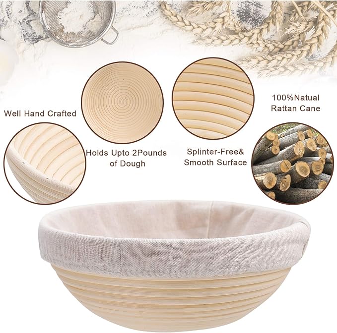 Wwyybfk Banneton Bread Proofing Basket, Sourdough Bread Baking Supplies, 9" Sourdough Bread