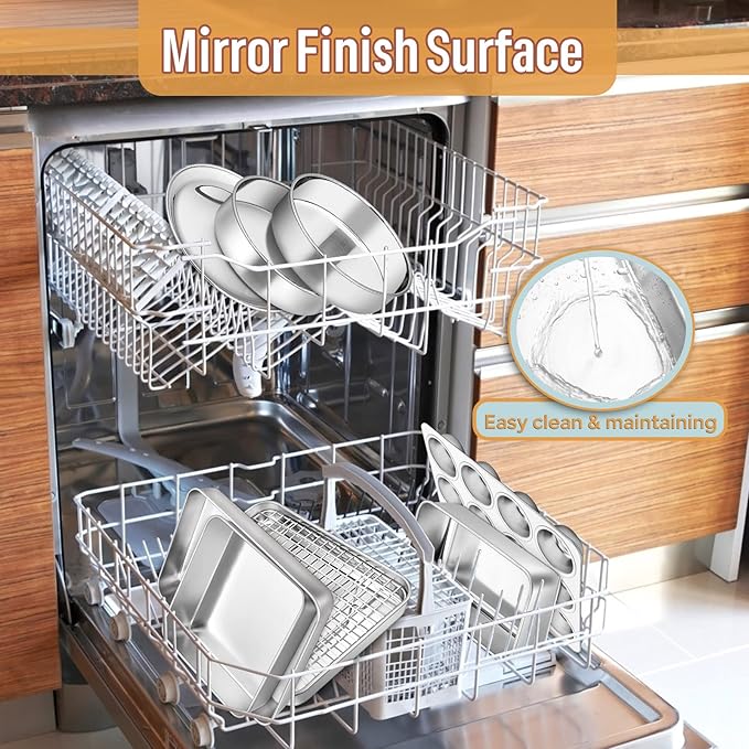 E-far 10-Piece Baking Pans set, Stainless Steel Bakeware Set for Oven, Include Cake Pan/Baking