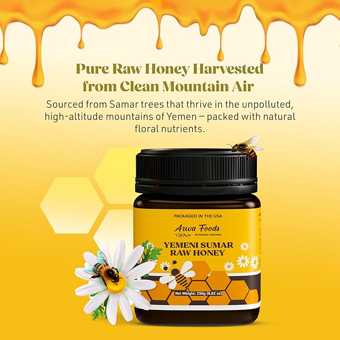 Arwa Foods Yemeni Al-Samar Raw Honey - Royal Yemeni Raw Organic honey from Wadi of Douan - 100%
