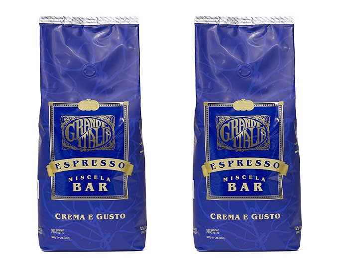 Grande Italia Espresso; Small Batch Artisan Roasted: Bar, Crema e Gusto, Whole Bean (2LB Bag, Pack
