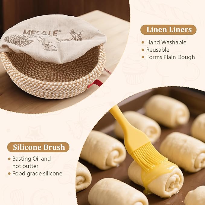 Sourdough Bread Baking Set,10" Round and 11" Oval Rope Banneton Proofing Basket with