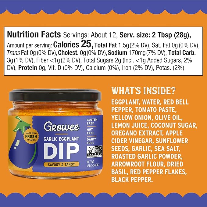 Growee Vegan Garlic Eggplant Dip (2 Pack) ??Plant-Based Queso & Mayo Alternative ??Nut-Free