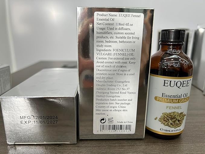 Fennel Essential Oil 4Fl.Oz Pure Fennel Oil with Glass Dropper for Skin, Aromatherapy, Diffuser