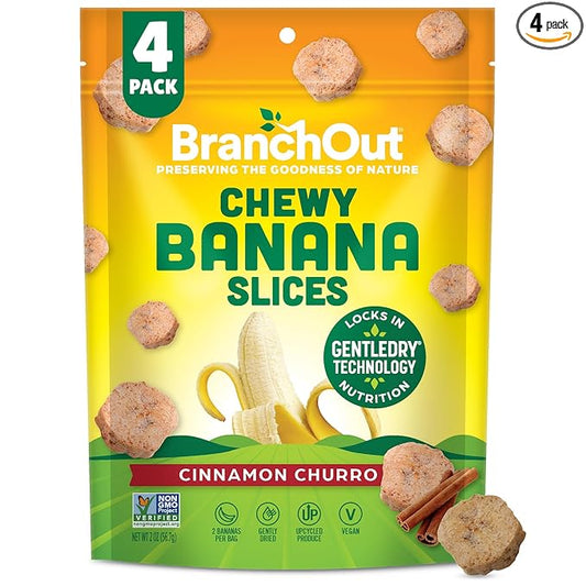 BranchOut Cinnamon Churro Banana Slices, Chewy & Full of Flavor, GentleDry, Better than Freeze