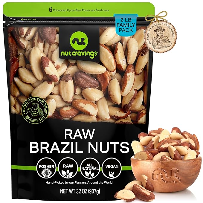 NUT CRAVINGS - Raw Brazil Nuts, Unsalted, No Shell, Whole, (32oz - 2 LB) Bulk Nuts Packed Fresh in
