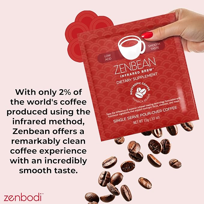 Zenbean Infrared Coffee Brew - 10 Servings Per Travel Pack, Single-Serve Pour-Over, Nootropic with