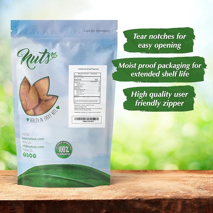 NUTS U.S. - Dried Fancy Peaches | Natural Snack | Fruity Aroma| No Added Sugar and Non GMO | Vegan
