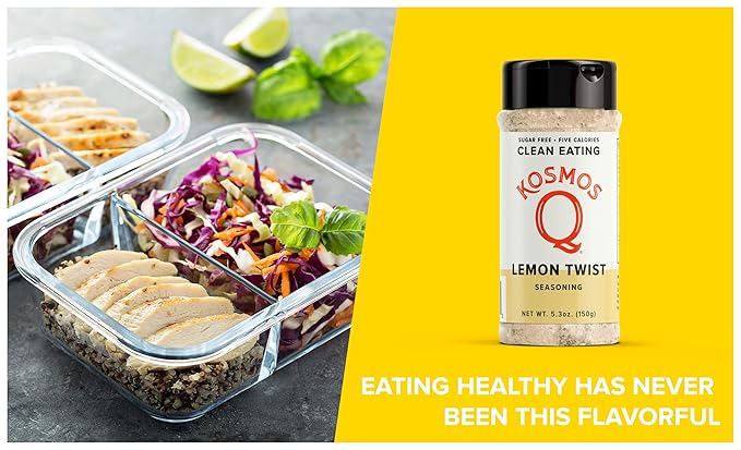 Kosmos Q Lemon Twist Seasoning, Zesty Lemon Pepper Spice Mix for Chicken, Fish, Veggies & More