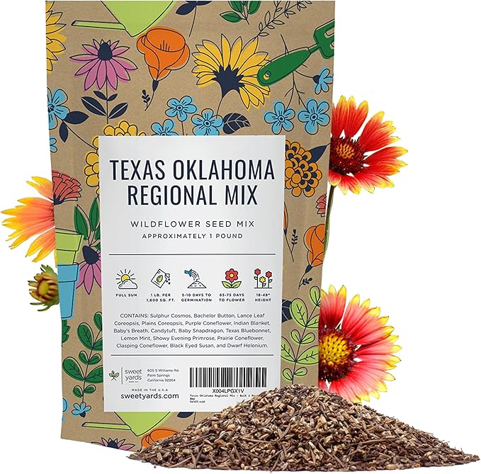 Texas Oklahoma Regional Mix Seeds for Planting - Bulk 1 Pound Bag - Over 240,000 Native Seeds