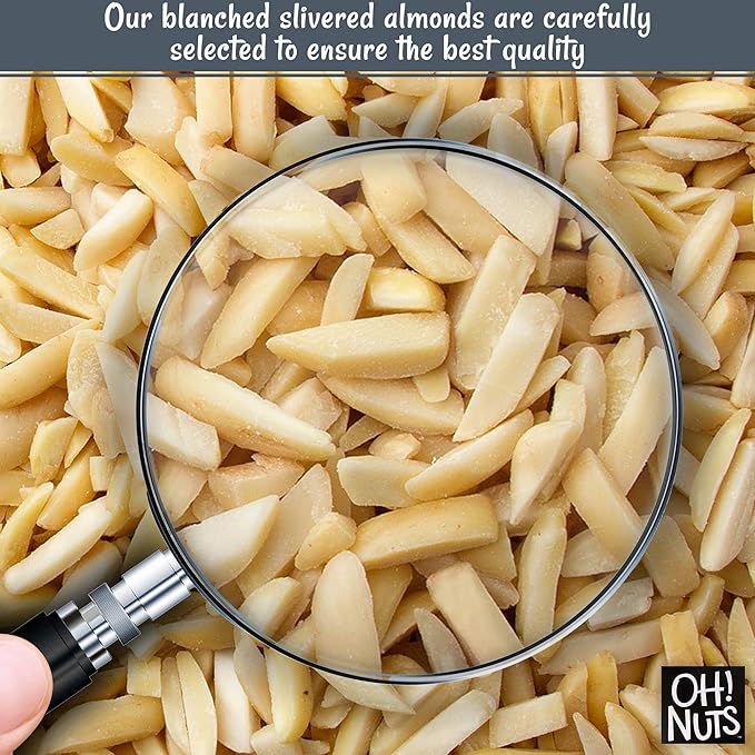Oh! Nuts Almonds Blanched Slivered - Raw - 100% Natural - 2 lb - High-Protein Almond - Packed in