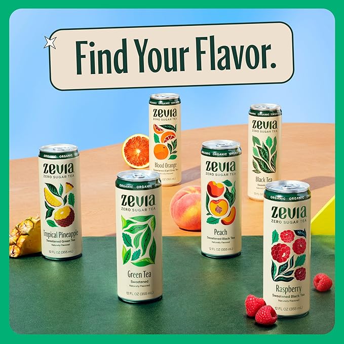 Zevia Zero Sugar Tea, Green Tea, 12 oz Cans (12-Pack) – Naturally Sweetened, Zero Calorie Sugar