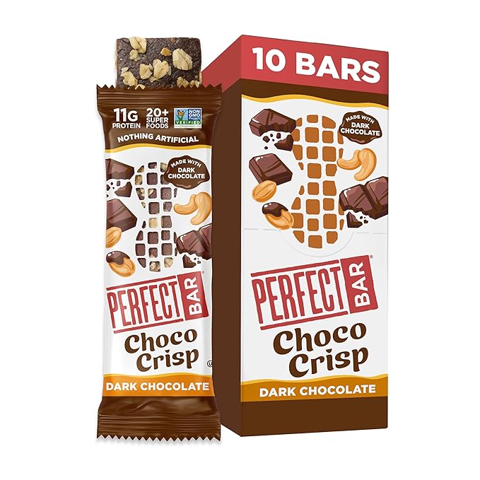 Perfect Bar Choco Crisp, Dark Chocolate Nut Butter Protein Bar, Protein Snack, Gluten Free, Soy