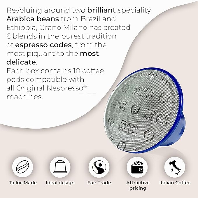 Grano Milano Supremo - 50 Espresso Pods Compatible with Nespresso Original line, Dark Roast