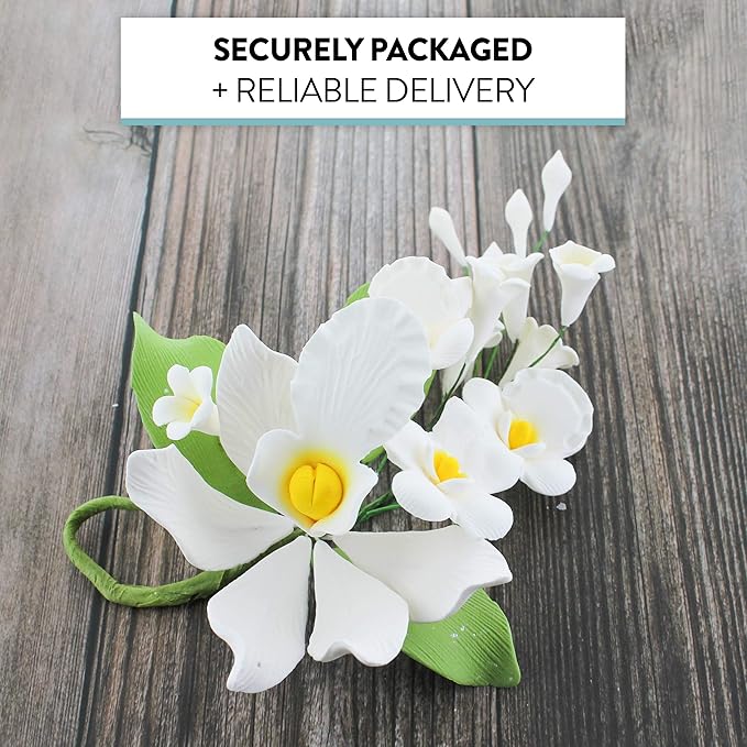 Global Sugar Art Cymbidium Orchid Sugar Cake Flowers Spray, White, 1 Count by Chef Alan Tetreault