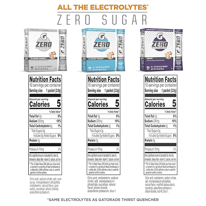 Gatorade G Zero Sports Drink Mix Powder Packets, 3 Flavor Frost Variety Pack, Electrolyte Powder
