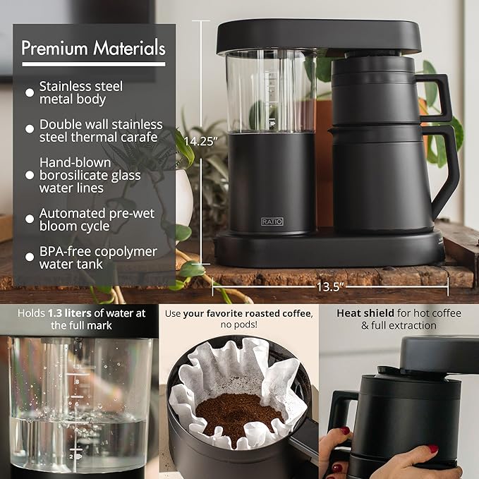 Ratio Six Series 2 Coffee Machine - Automatic Drip Coffee Maker - 1.25L/40oz - Brews 2-8 Cups