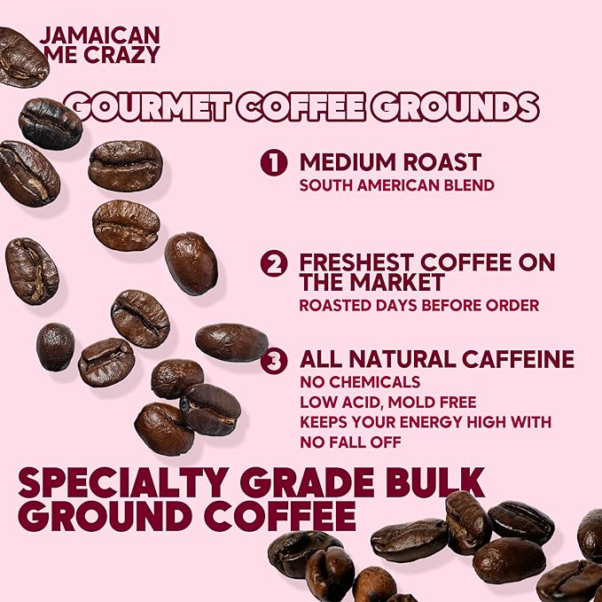 Sarasota Coffee Ground Jamaican Me Crazy | Medium Roast Gourmet Flavored Coffee Grounds | Low Acid