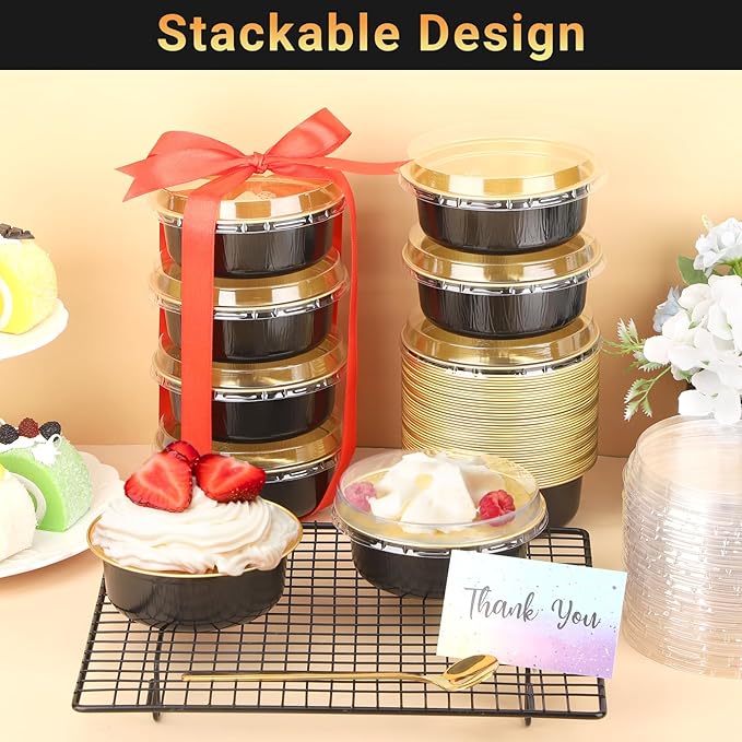 Beasea Disposable Ramekins with Lids, 100 Pack 8.8oz 260ml 4 Inch Round Aluminum Foil Cups