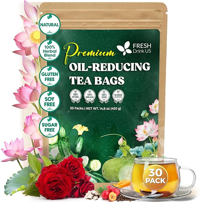 FRESHDRINKUS, 30 Packs of Oil Reducing Tea, Oil Cleansing for Liver, 10 Herbal Ingredients