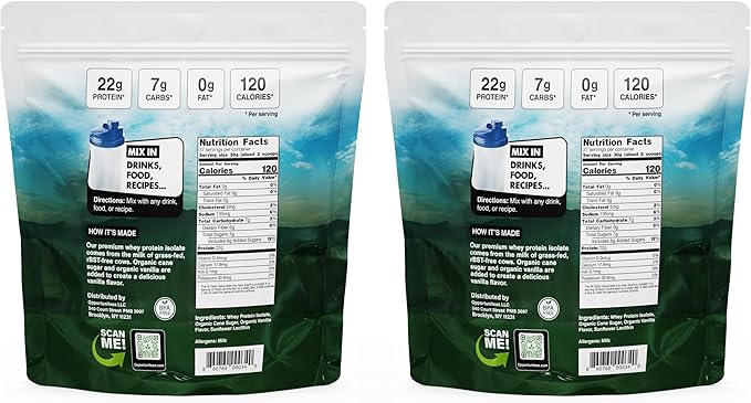 Opportuniteas Grass Fed Vanilla Whey Protein Isolate Powder - 22g Protein Powder Without Artificial