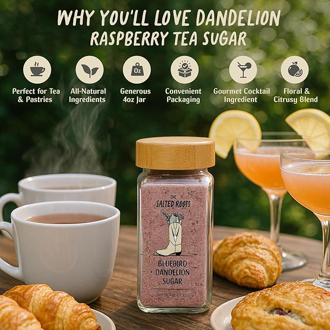 The Salted Roots Bluebird Dandelion Sugar - Floral, Sweet & Citrusy with Blue Tea, Rosehips &