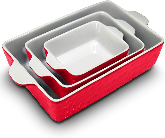 NutriChef 3-Piece Ceramic Casserole Dish for Oven - Premium Lasagna Baking Pans w/ Nonstick Coating