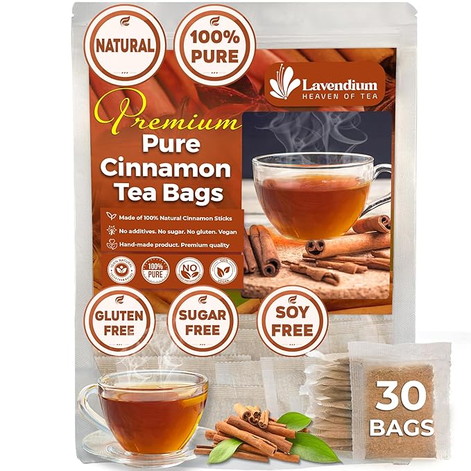 Lavendium, 30 Pure Cinnamon Tea Bags, Made of 100% Natural Cinnamon Sticks, Herbal Tea, No