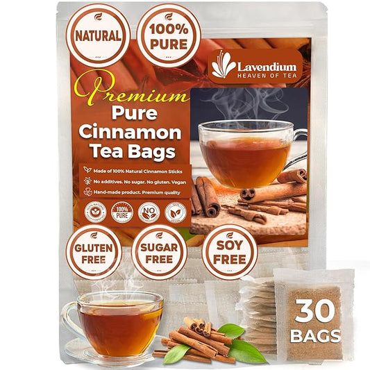 Lavendium, 30 Pure Cinnamon Tea Bags, Made of 100% Natural Cinnamon Sticks, Herbal Tea, No