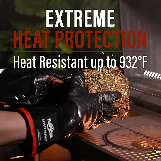 RAPICCA 932°F Heat Resistant BBQ Grill Gloves: Oil Resistant Waterproof for Smoking Grilling