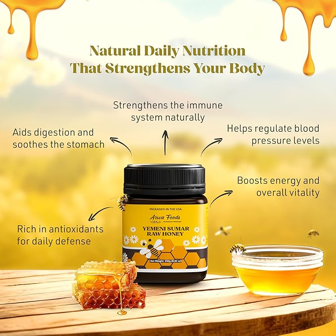 Arwa Foods Yemeni Al-Samar Raw Honey - Royal Yemeni Raw Organic honey from Wadi of Douan - 100%