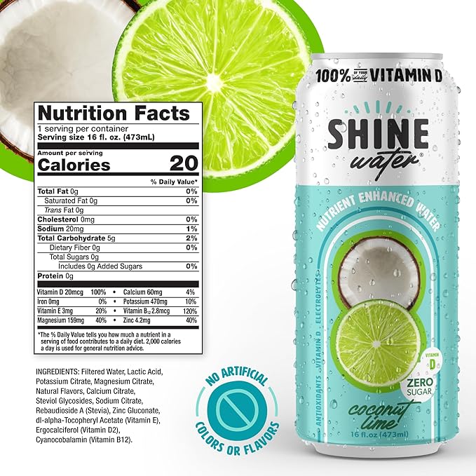 ShineWater Vitamin D Hydration Electrolyte Drink - Flavored water with electrolytes, Sugar-Free