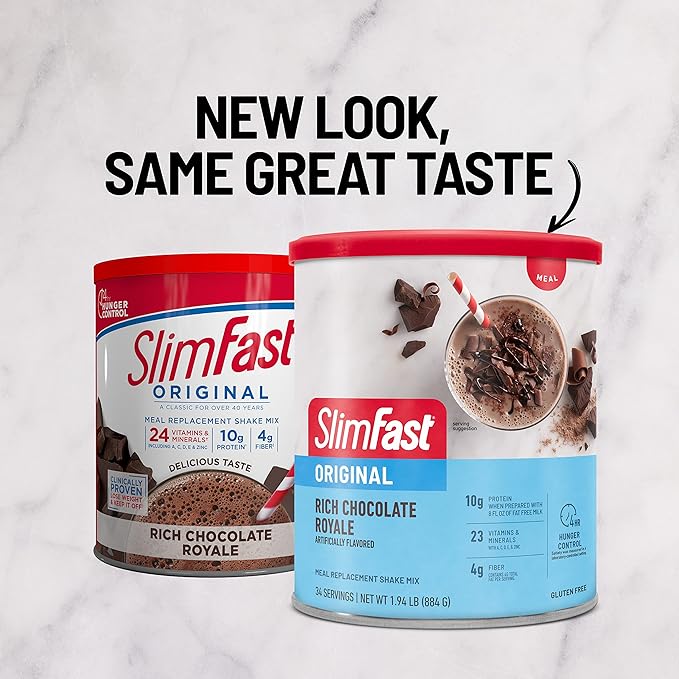 SlimFast Original Meal Replacement Powder, Rich Chocolate Royale, Weight Loss Shake Mix, 10g of