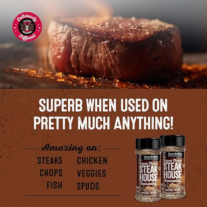 Sauce Goddess Super Chunk Steakhouse Spice Shaker (2-Pack) - Versatile, Delicious Steak Seasoning