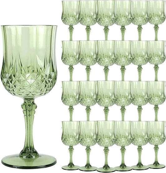 Plastic Wine Glasses，Plastic Goblets Vintage Style Cordial Drinking Glasses for Wedding Reception