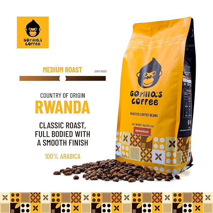 Gorilla's Coffee 100% Arabica - Medium Roast Whole Bean Coffee, Fair Trade, Full Bodied, with Notes