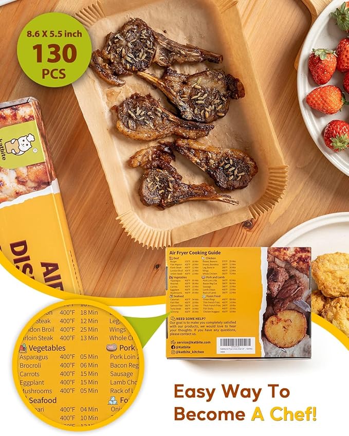 Katbite Air Fryer Liners Disposable - 8.6x5.5'' 130PCS Rectangle Paper Liners, Thick Airfryer