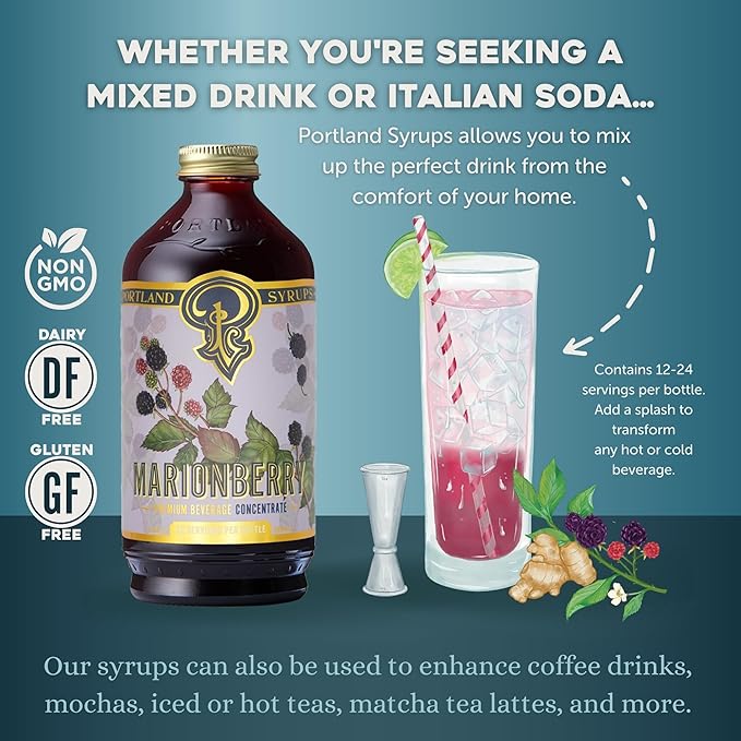 Portland Syrups Marionberry Syrup - Craft Pacific Northwest Fusion for Cocktails, Desserts, Soda