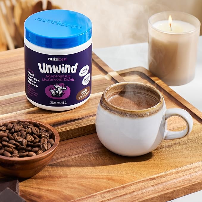 Nutricost Nutrizen PM Unwind Adaptogenic Mushroom Drink (Mocha Flavored) 30 Servings - Includes