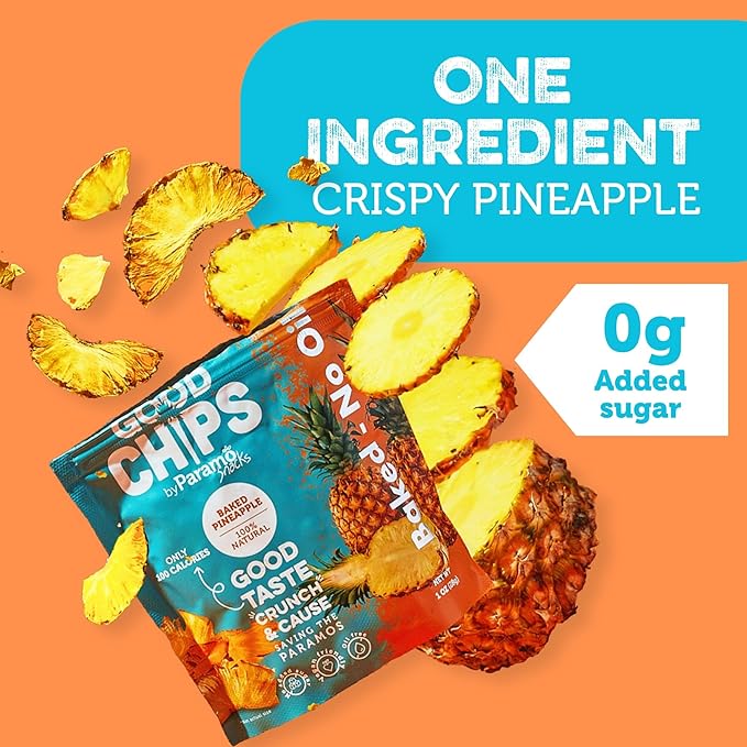 Good Chips Baked Crunchy Pineapple - Crispy, Oil Free, Healthy, Naturally Sweet Dried Fruit Snacks